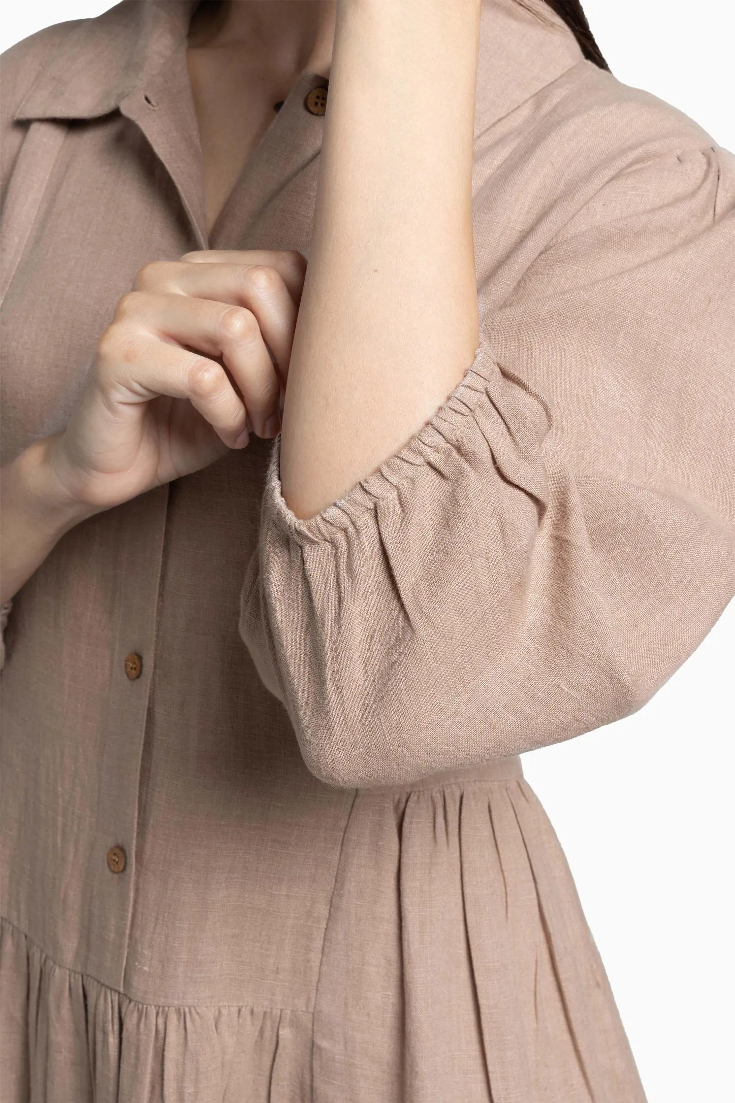 Linen Magnolia Dress-Brown Bean