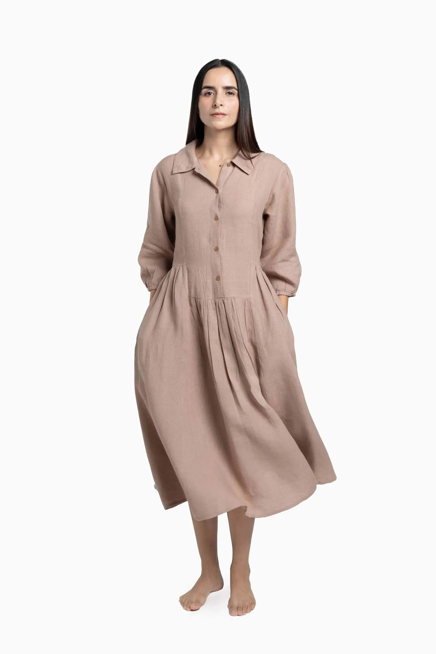 Linen Magnolia Dress-Brown Bean