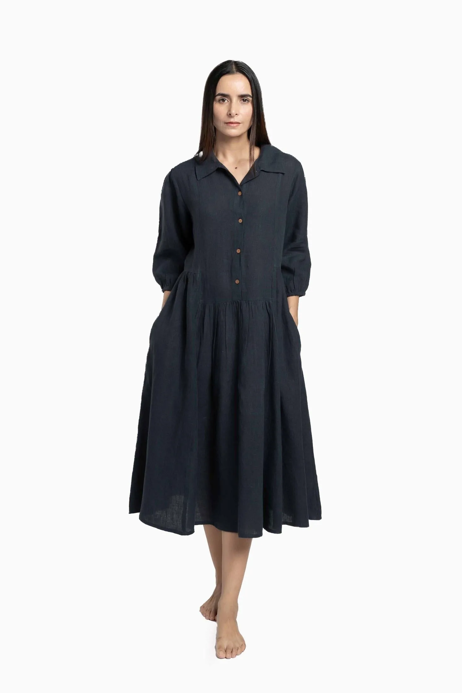 Linen Magnolia Dress-Brown Bean