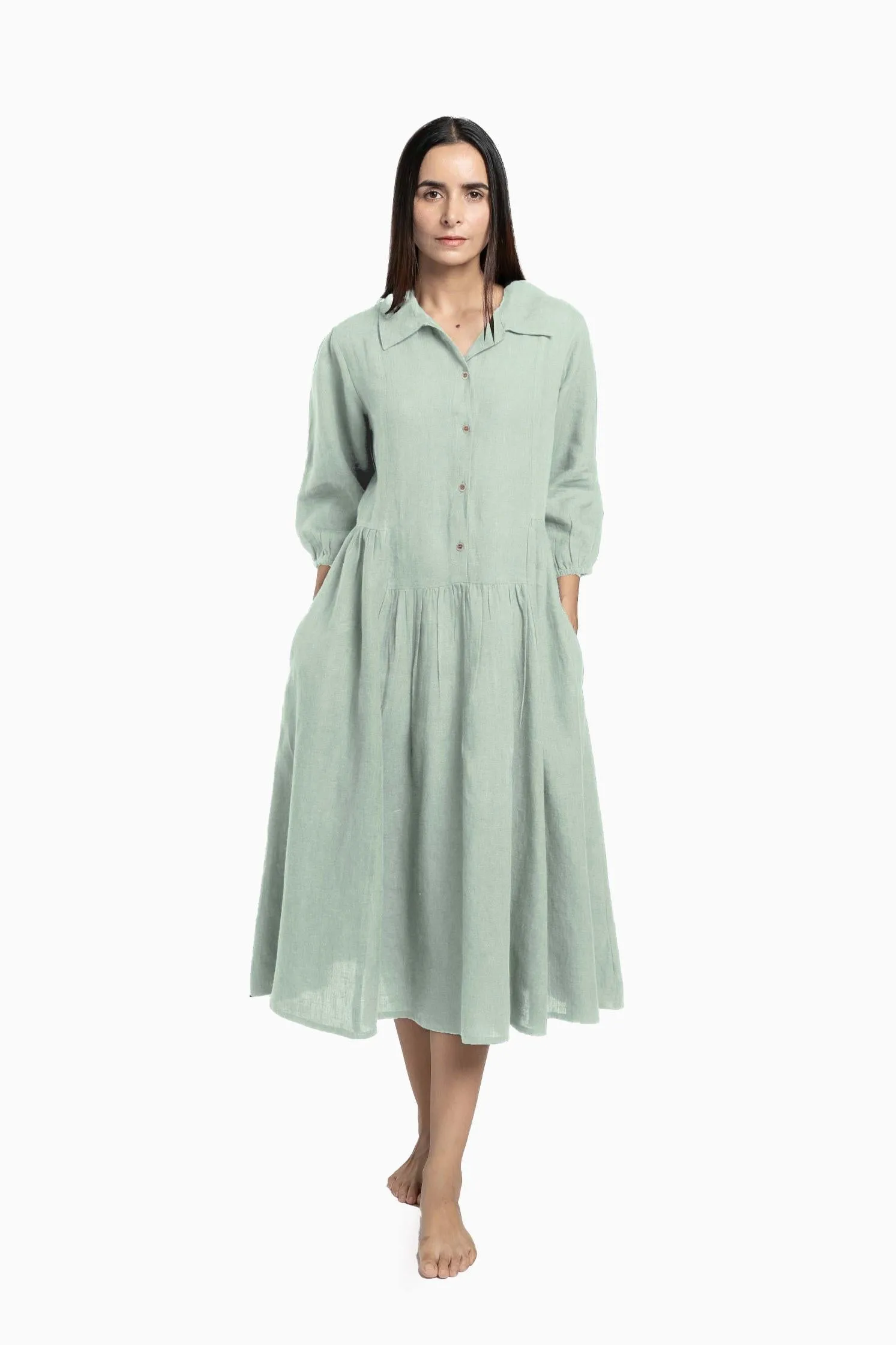 Linen Magnolia Dress-Brown Bean