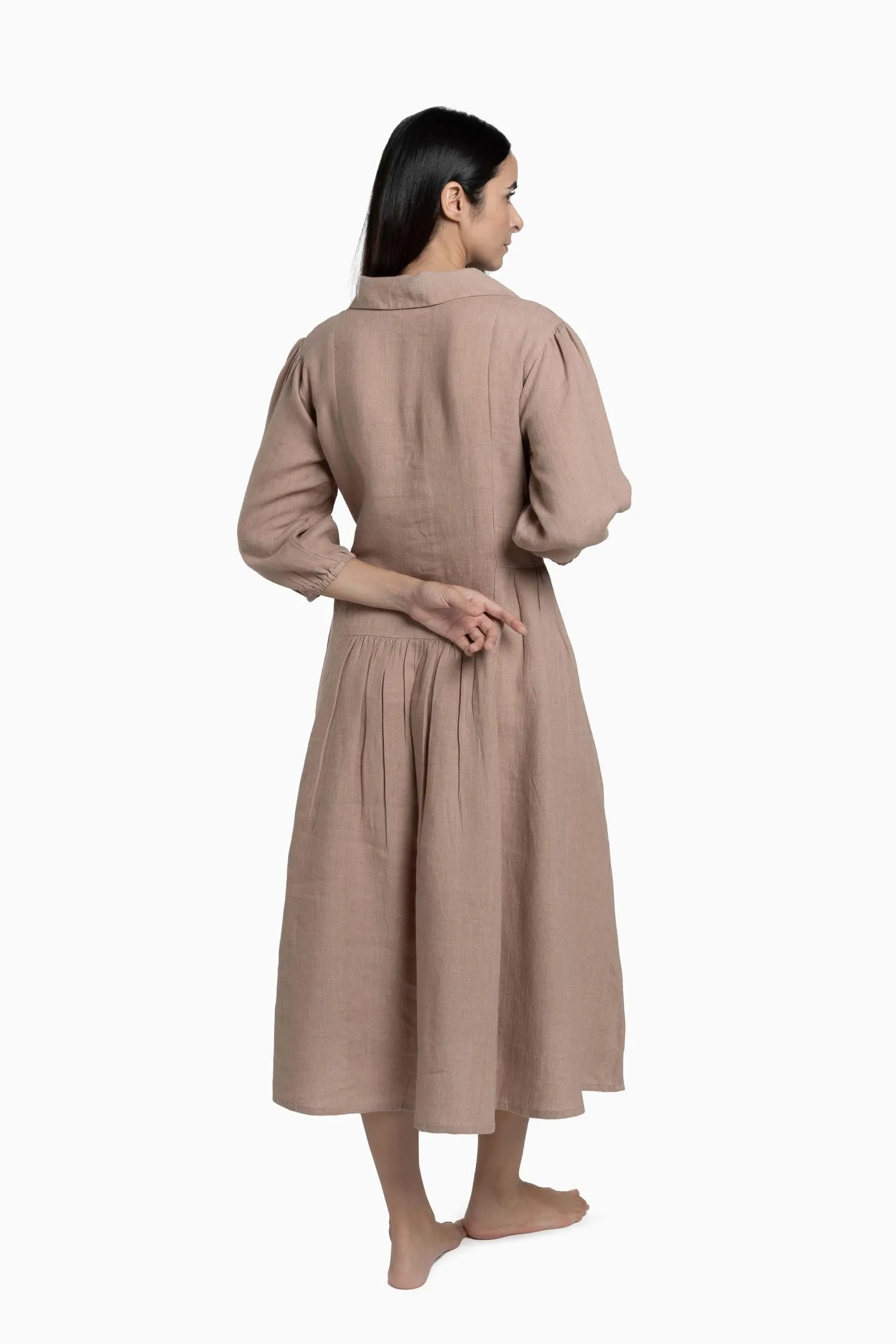 Linen Magnolia Dress-Brown Bean