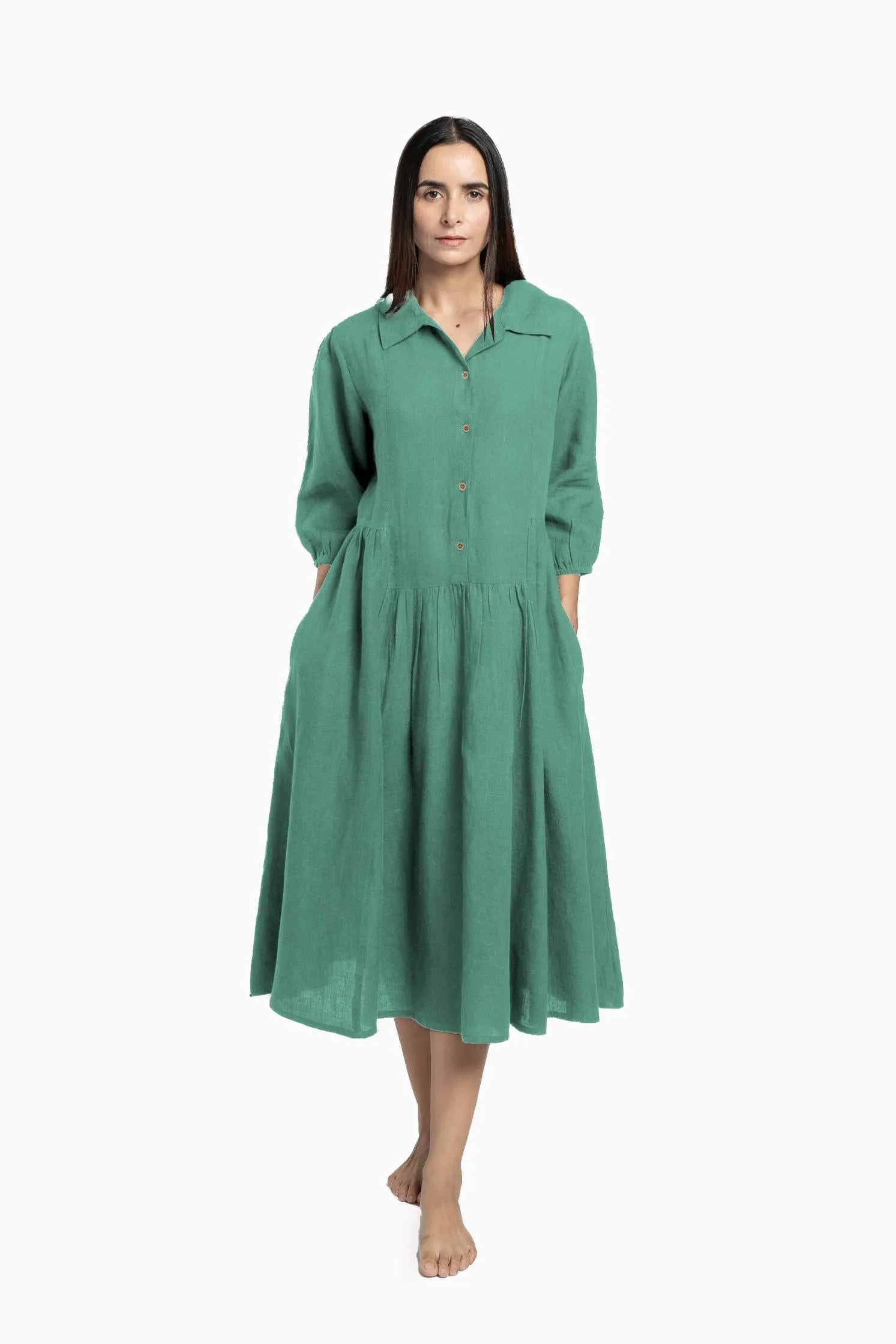 Linen Magnolia Dress-Brown Bean