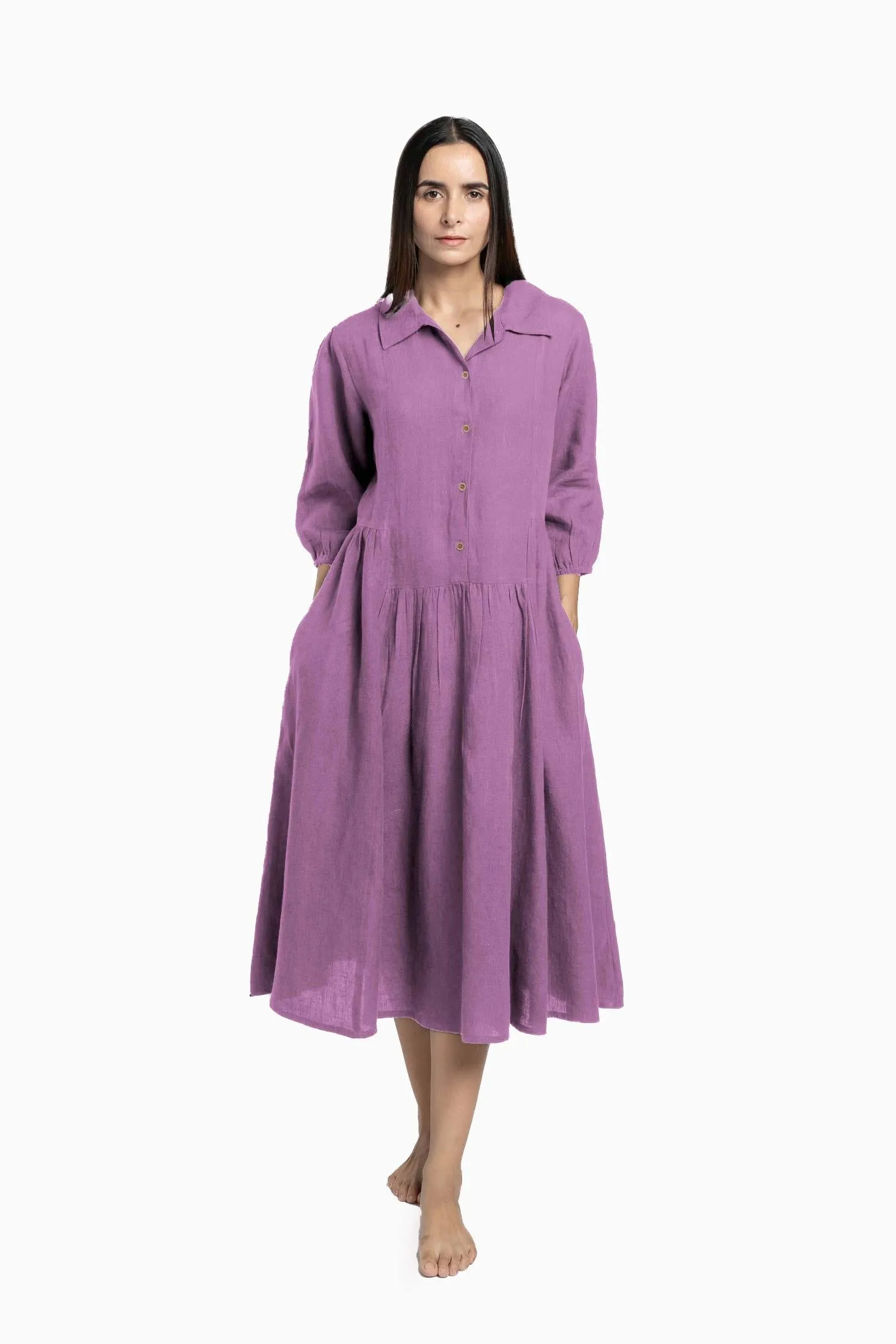 Linen Magnolia Dress-Brown Bean