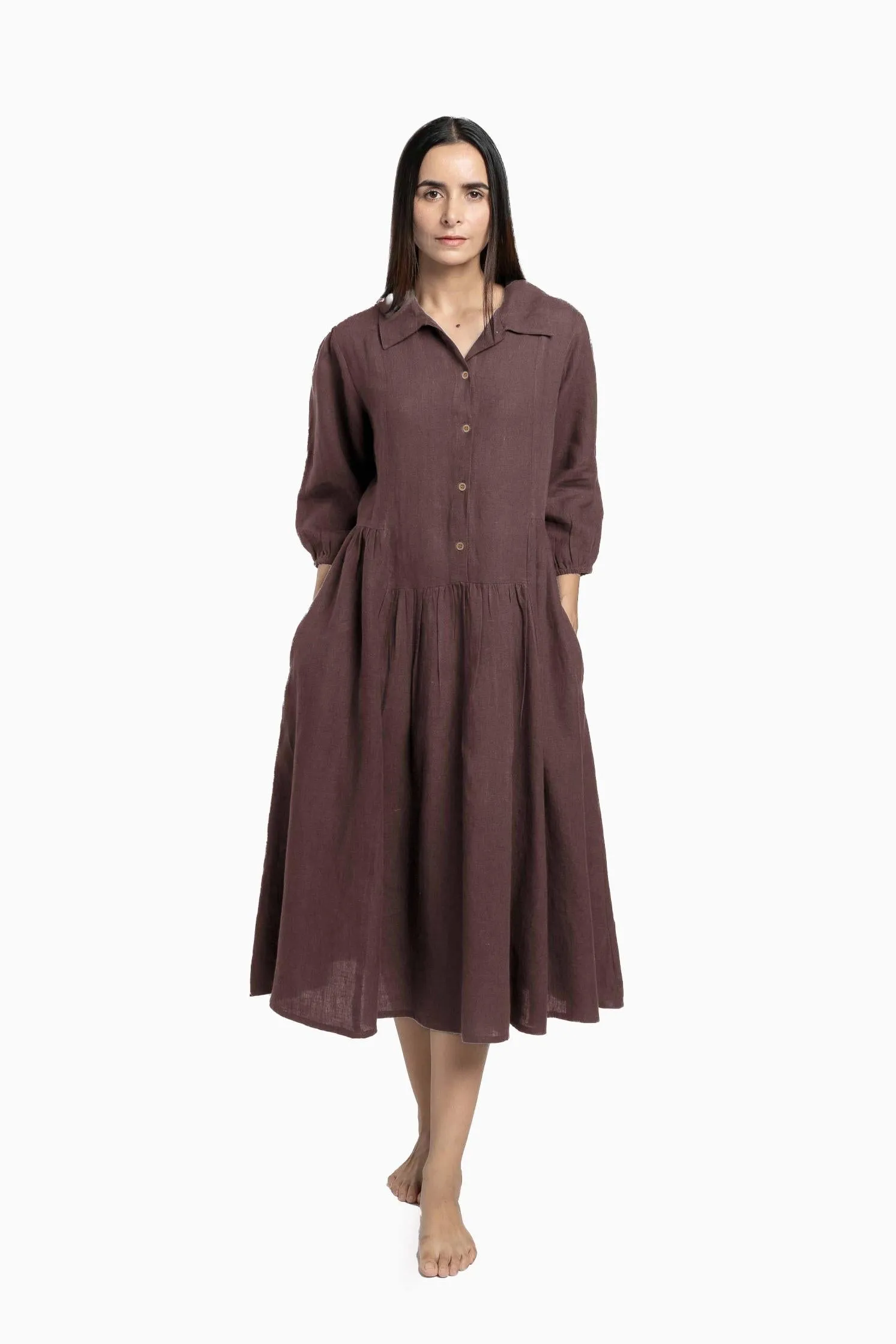 Linen Magnolia Dress-Brown Bean