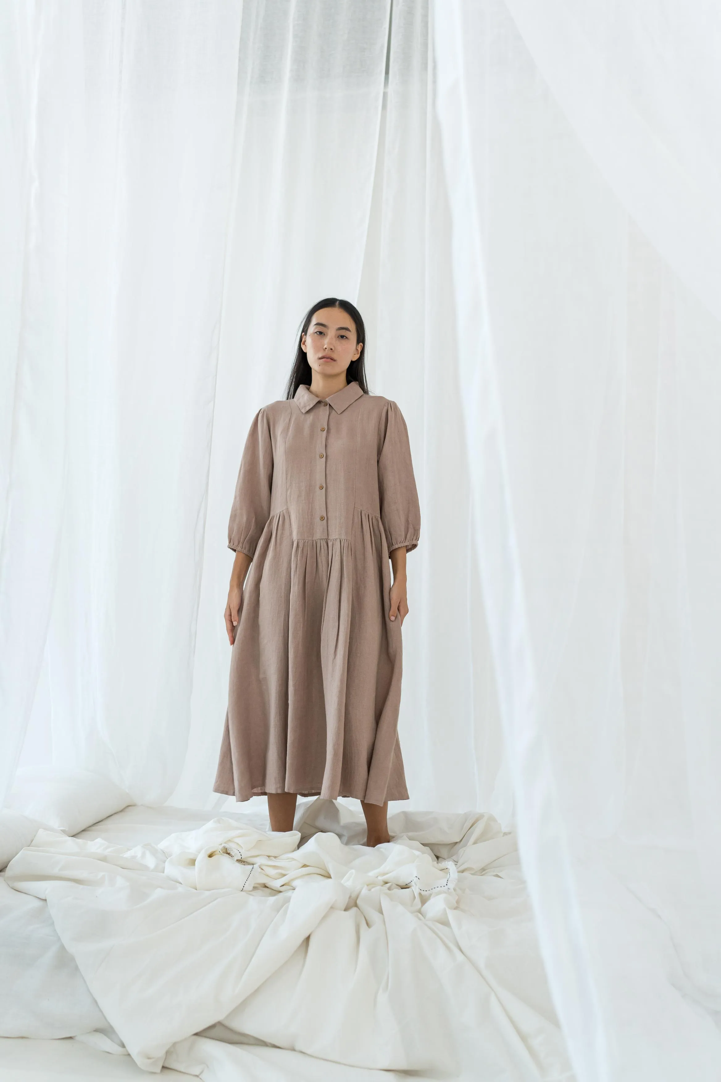 Linen Magnolia Dress-Brown Bean