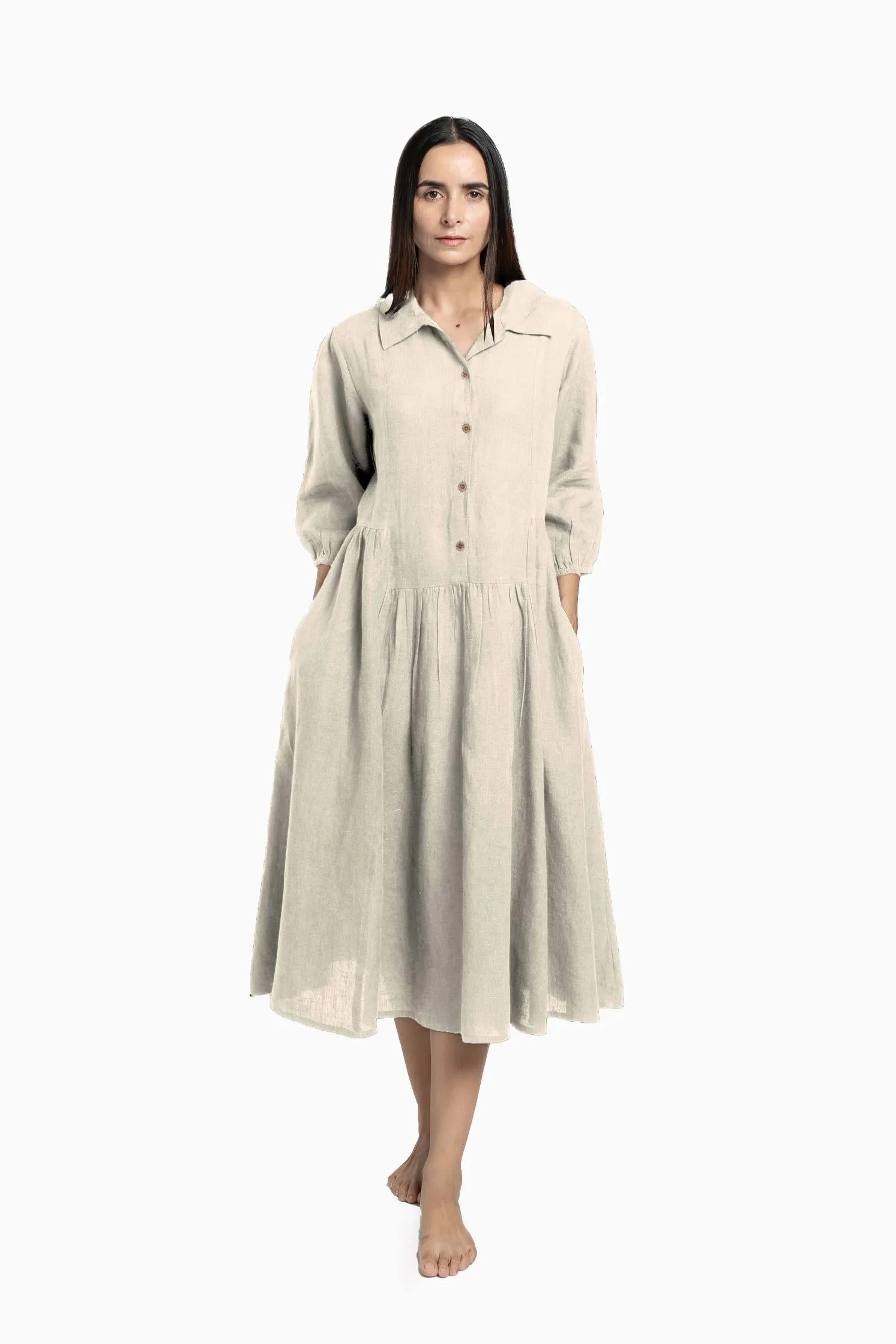 Linen Magnolia Dress-Brown Bean