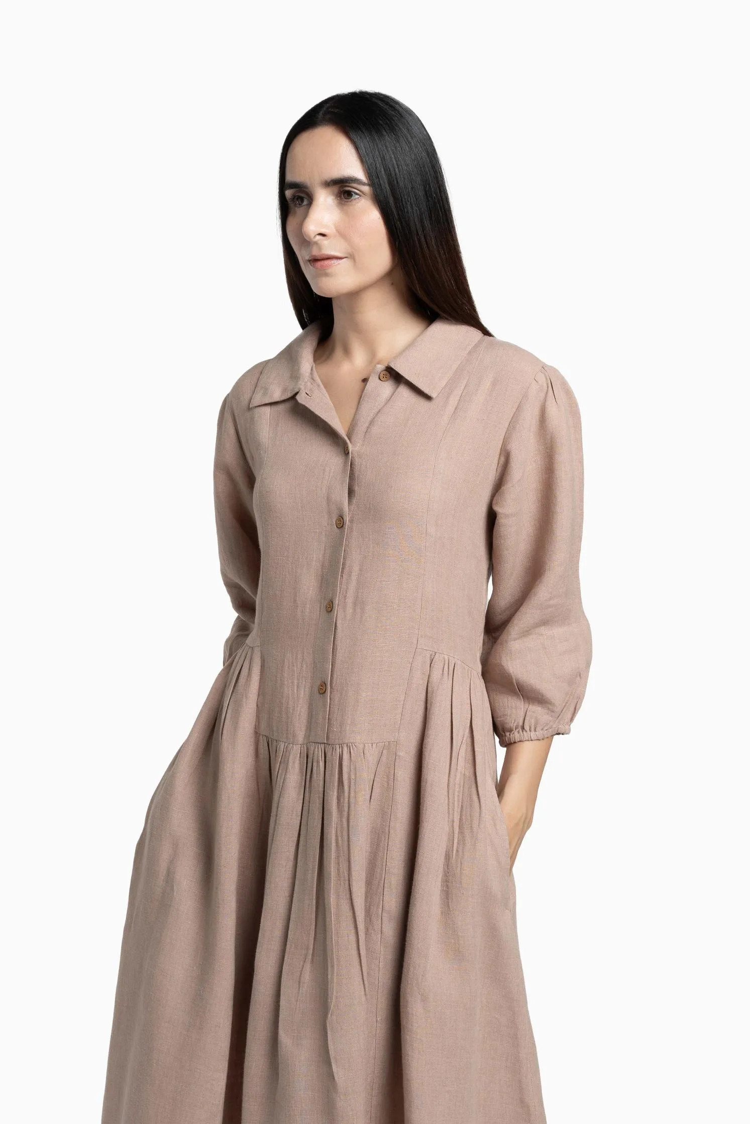 Linen Magnolia Dress-Brown Bean