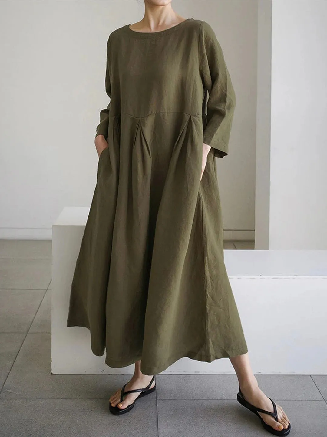 Liora | Loose-fitting linen dress with side pockets