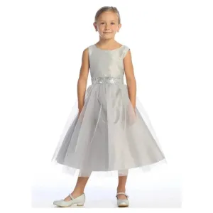 Lito - Baby Girl Dress Shantung & Sparkle Tulle With Sequins V-Back Trim