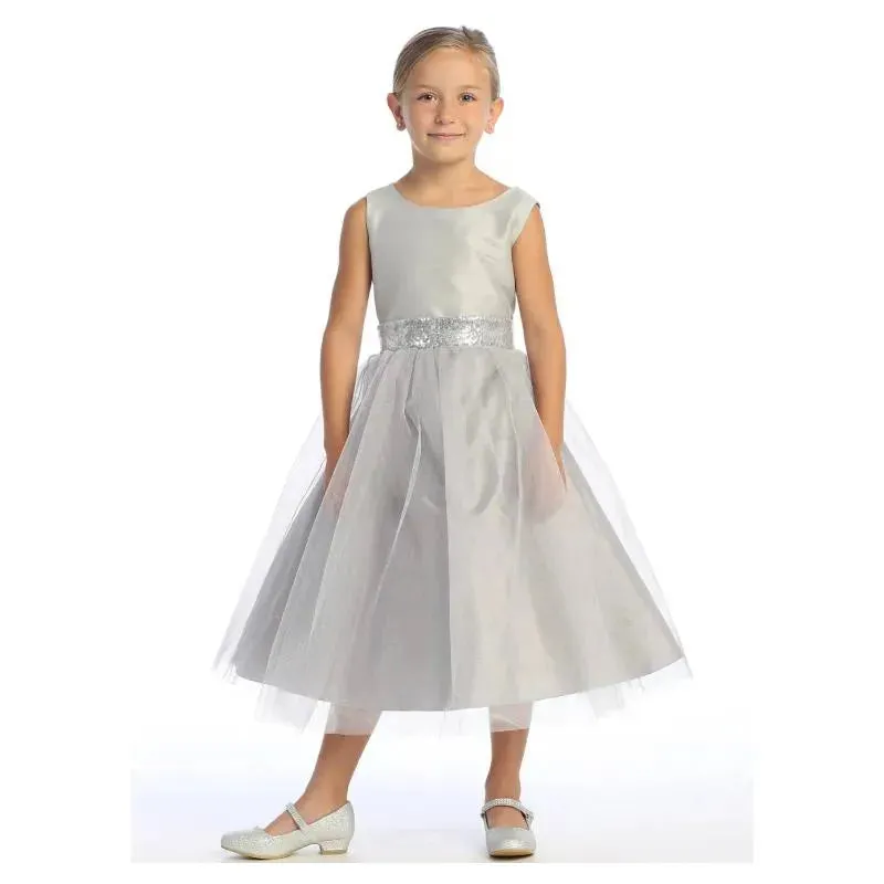 Lito - Baby Girl Dress Shantung & Sparkle Tulle With Sequins V-Back Trim