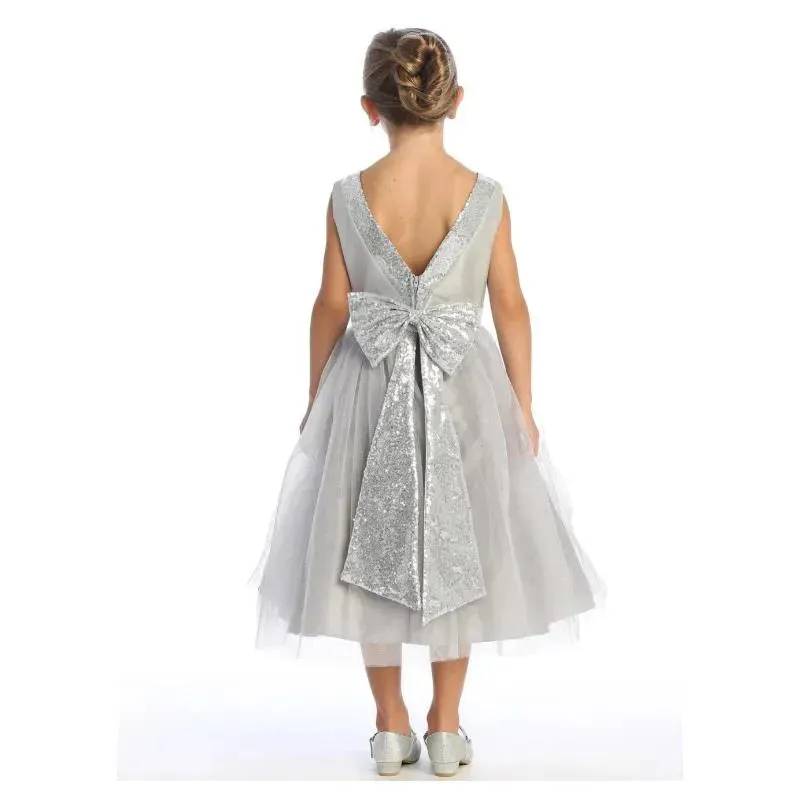Lito - Baby Girl Dress Shantung & Sparkle Tulle With Sequins V-Back Trim