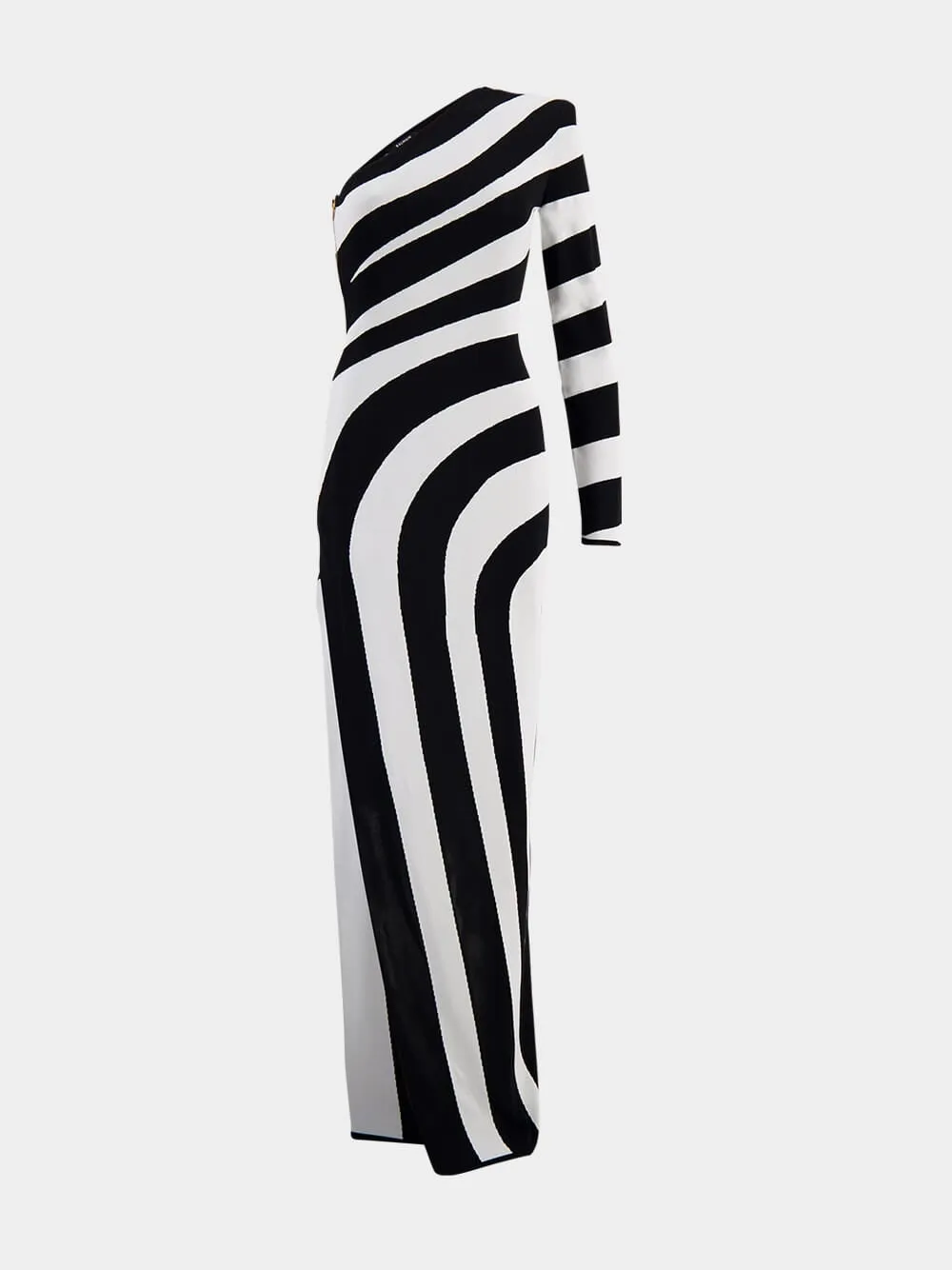 Long Asymmetrical Striped Knit Dress