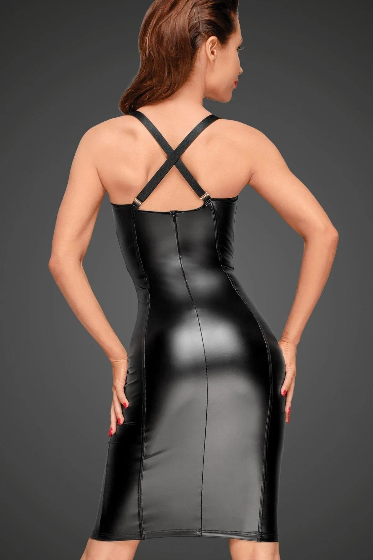 Long Fitted Dress with Chequered Detail and Halter Straps