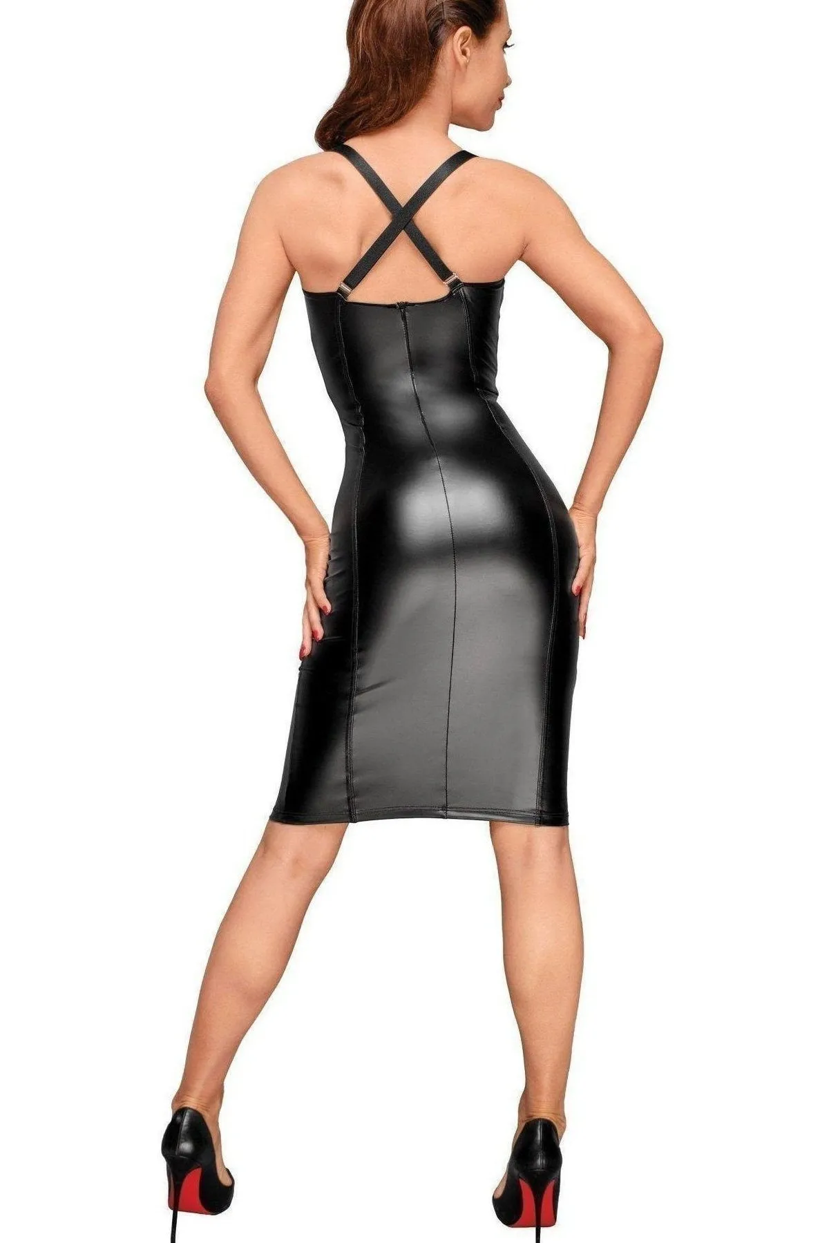 Long Fitted Dress with Chequered Detail and Halter Straps