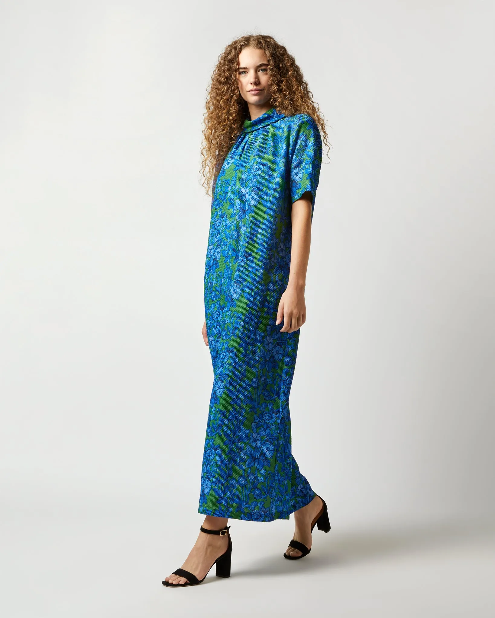 Luisa Dress - Green/Blue Hestia Silk Nylon Cloquet