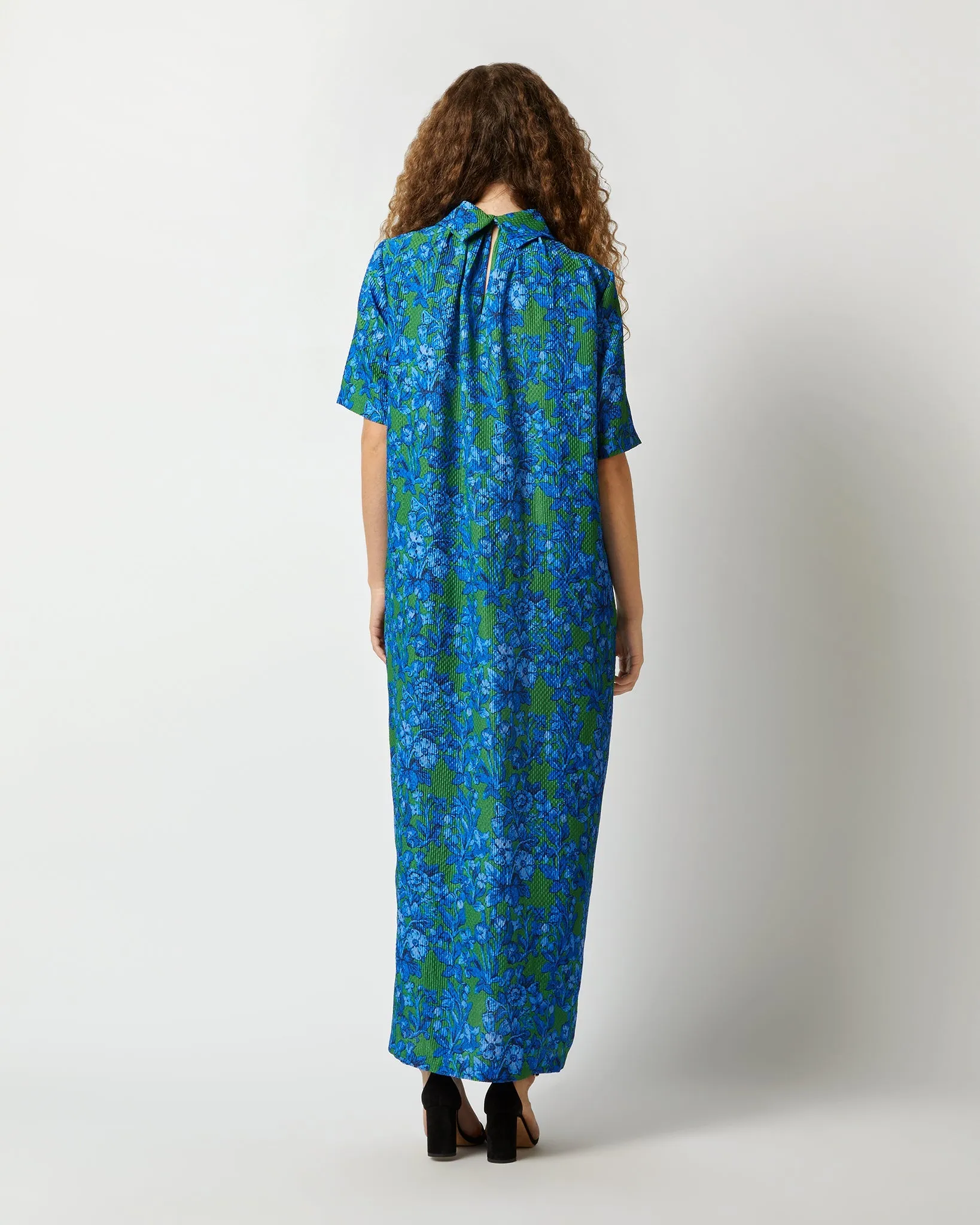 Luisa Dress - Green/Blue Hestia Silk Nylon Cloquet