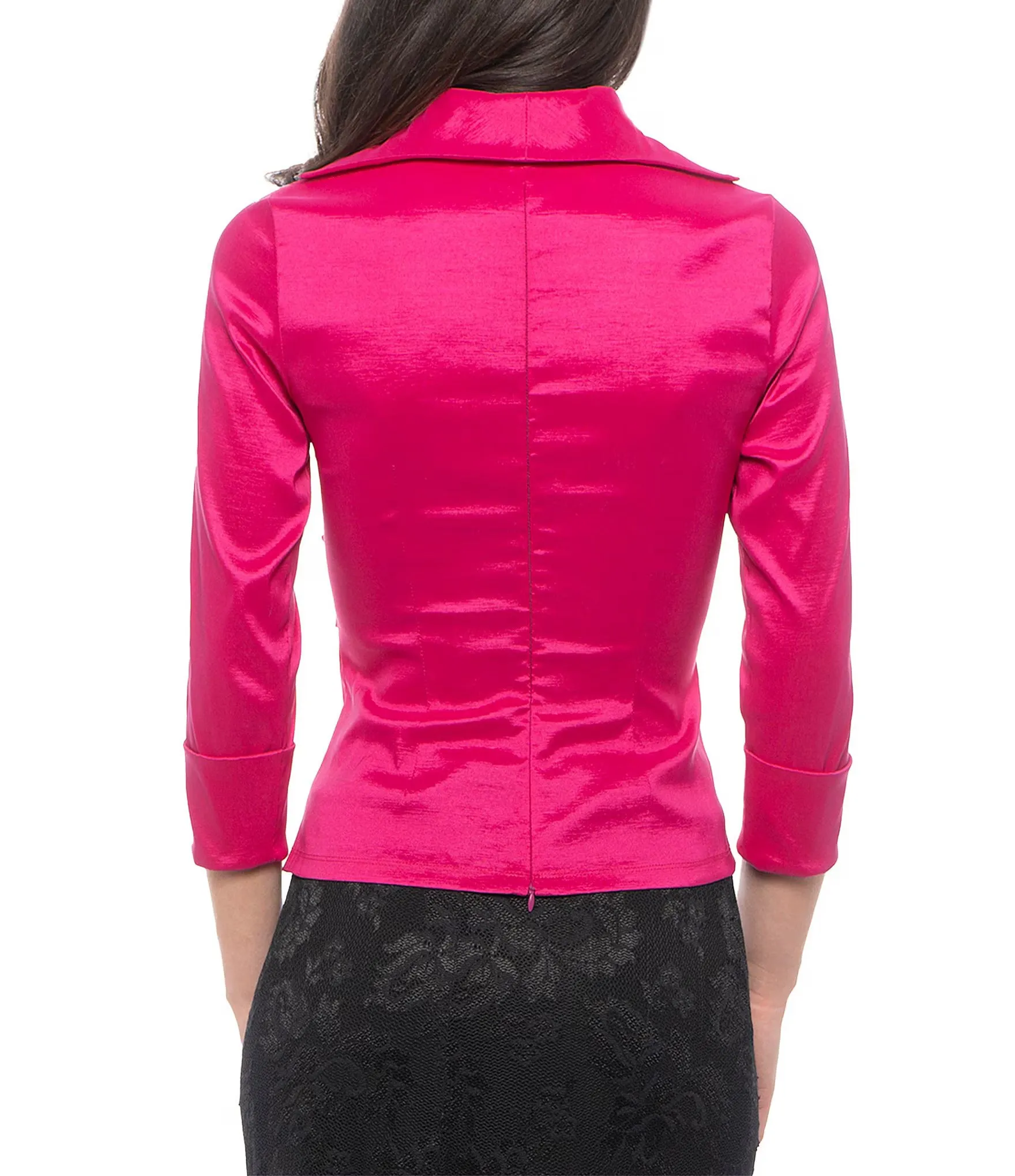 Marina Twist Knot Front V-Neckline 3/4 Sleeves Taffeta Blouse