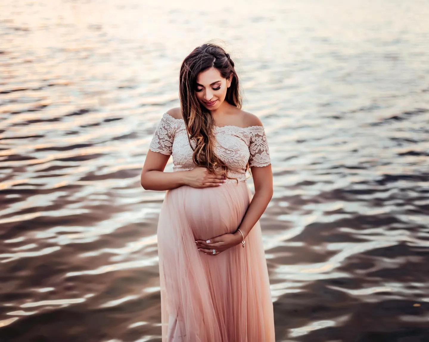 Maternity Blush off-shoulders short sleeves dress #1139