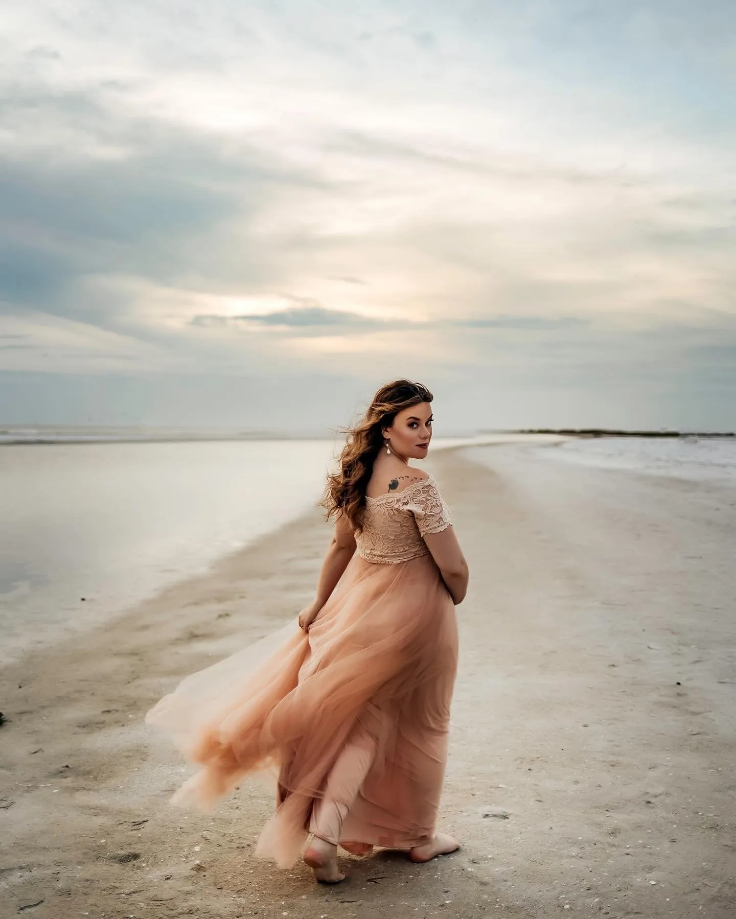 Maternity Blush off-shoulders short sleeves dress #1139