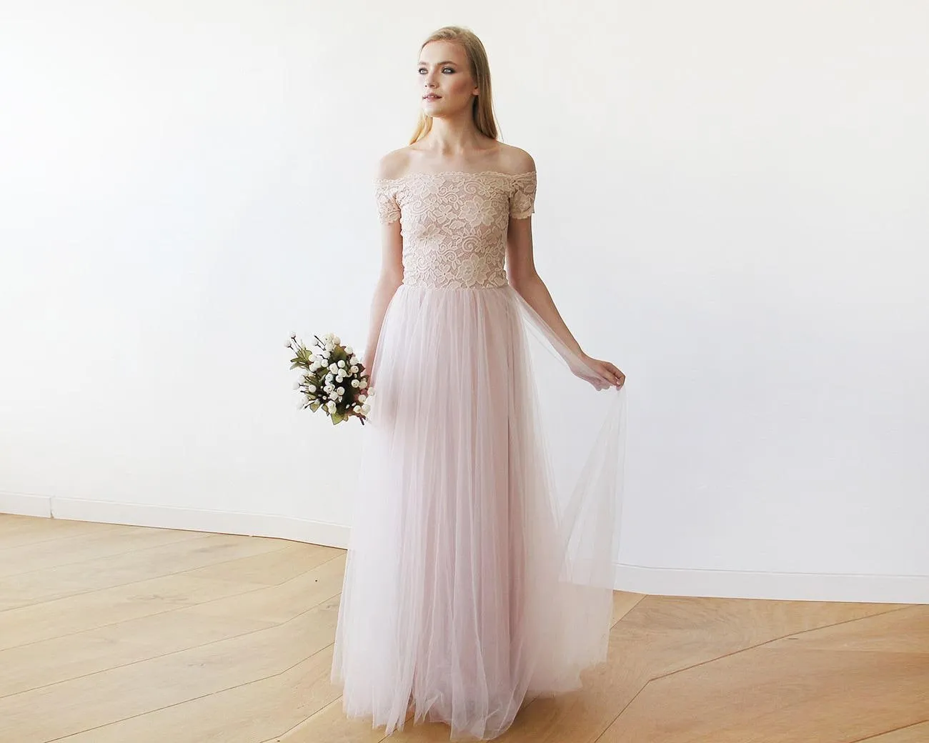 Maternity Blush off-shoulders short sleeves dress #1139