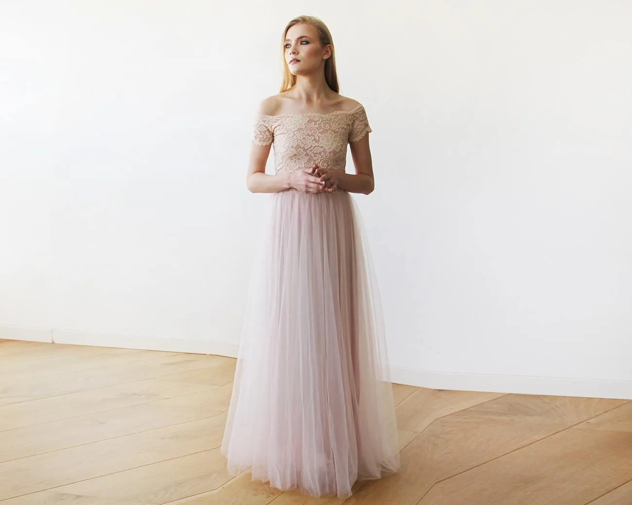 Maternity Blush off-shoulders short sleeves dress #1139