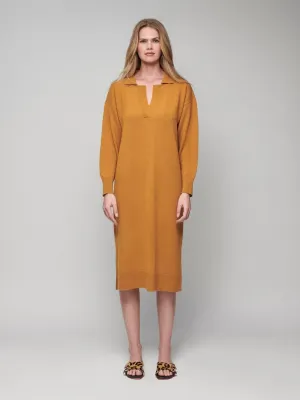Maya Mustard V-Neck Cashmere Midi Dress