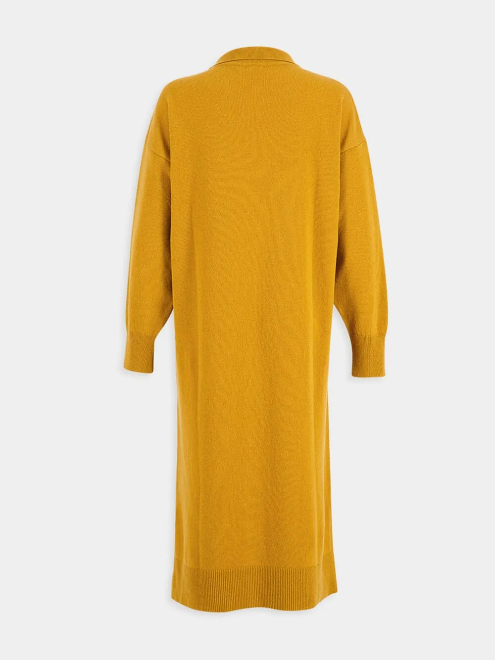 Maya Mustard V-Neck Cashmere Midi Dress