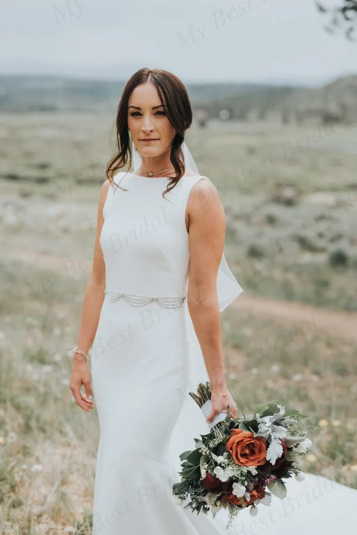 Mermaid Bateau White Satin Wedding Dresses,Cheap Wedding Dresses, WDY0292