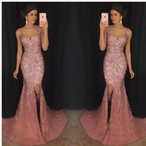 Mermaid Sleeveless V-Neck Tulle Rhinestone Gorgeous Formal Dress Evening Dress,Prom Dresses,PDY0207