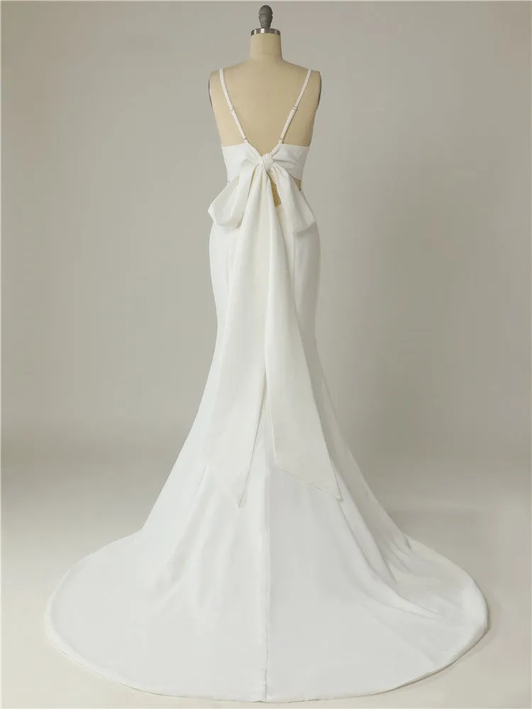 Mermaid Spaghetti Straps Backless V Neck Mermaid Wedding Dresses
