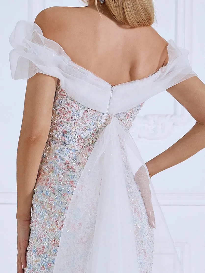 Mermaid V-Neck Cape Train Sequin Prom Dresses with Beading Sequins #18686
