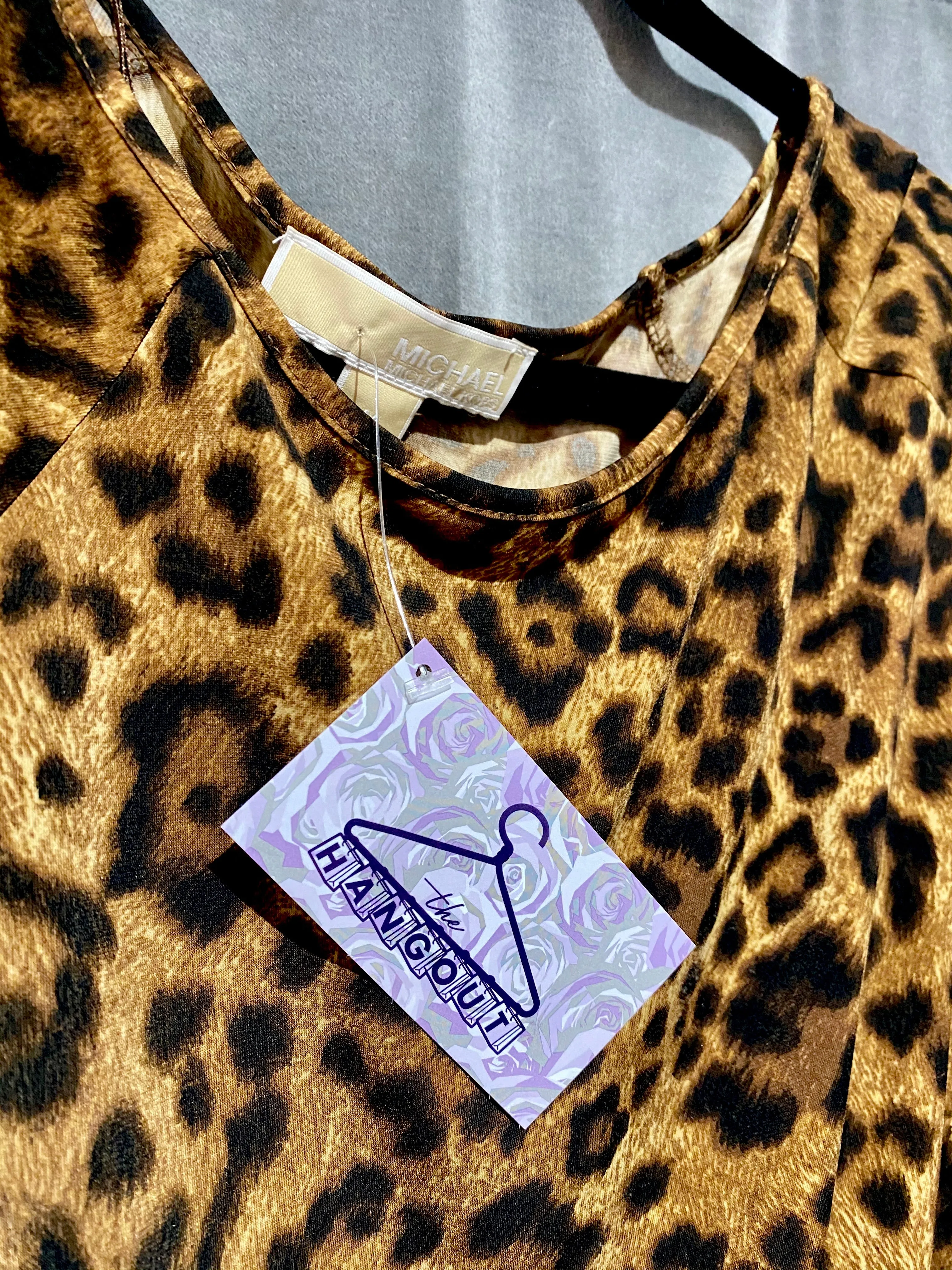 Michael Kors Leopard Stretch Long Sleeve Short Dress
