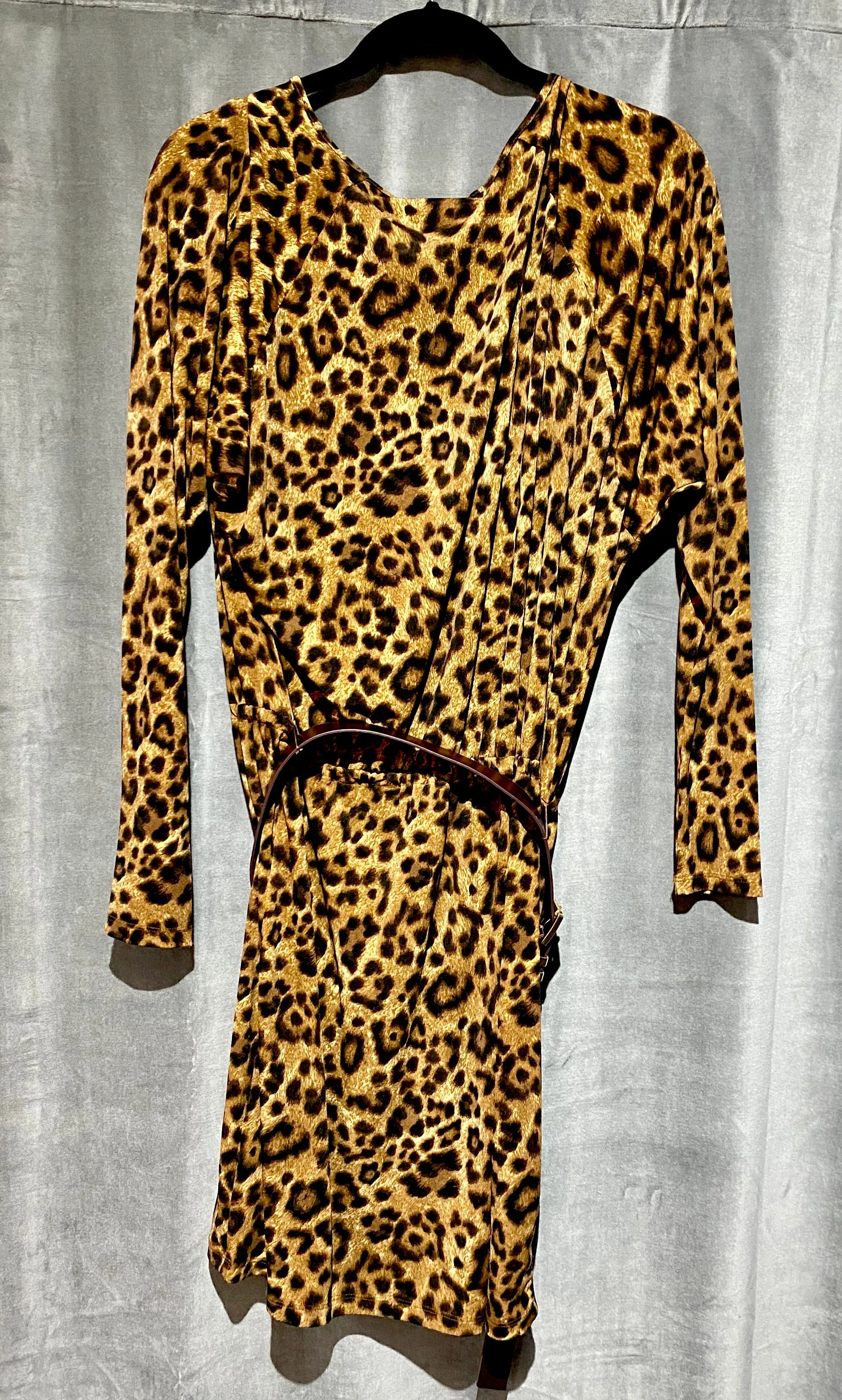 Michael Kors Leopard Stretch Long Sleeve Short Dress