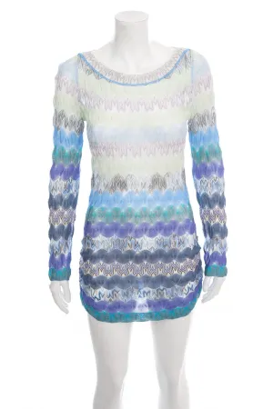 Missoni Blue and Green Knit Chevron Long Sleeve Mini Dress SZ 40
