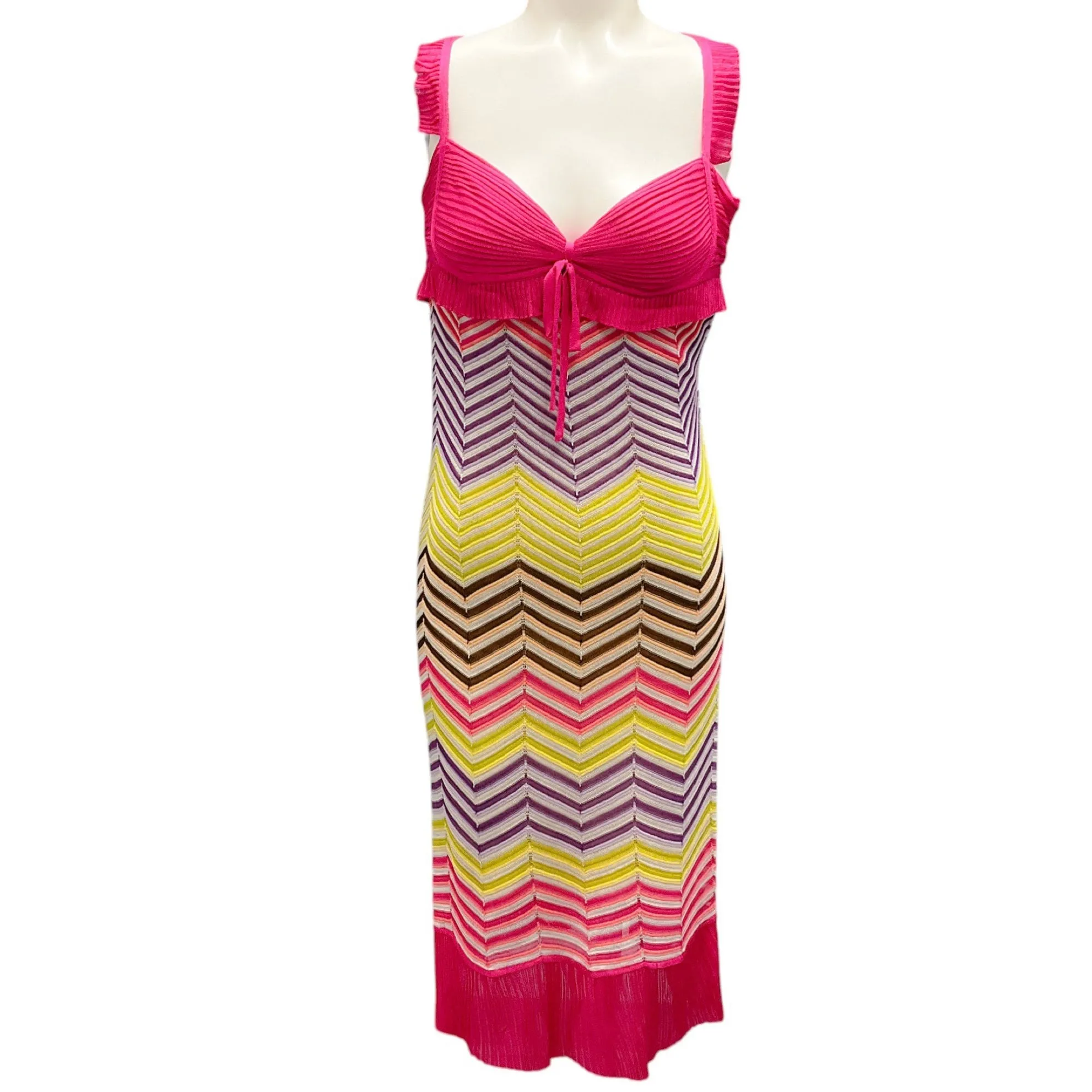Missoni Pink Multi Sleeveless Zig Zag Knit Dress