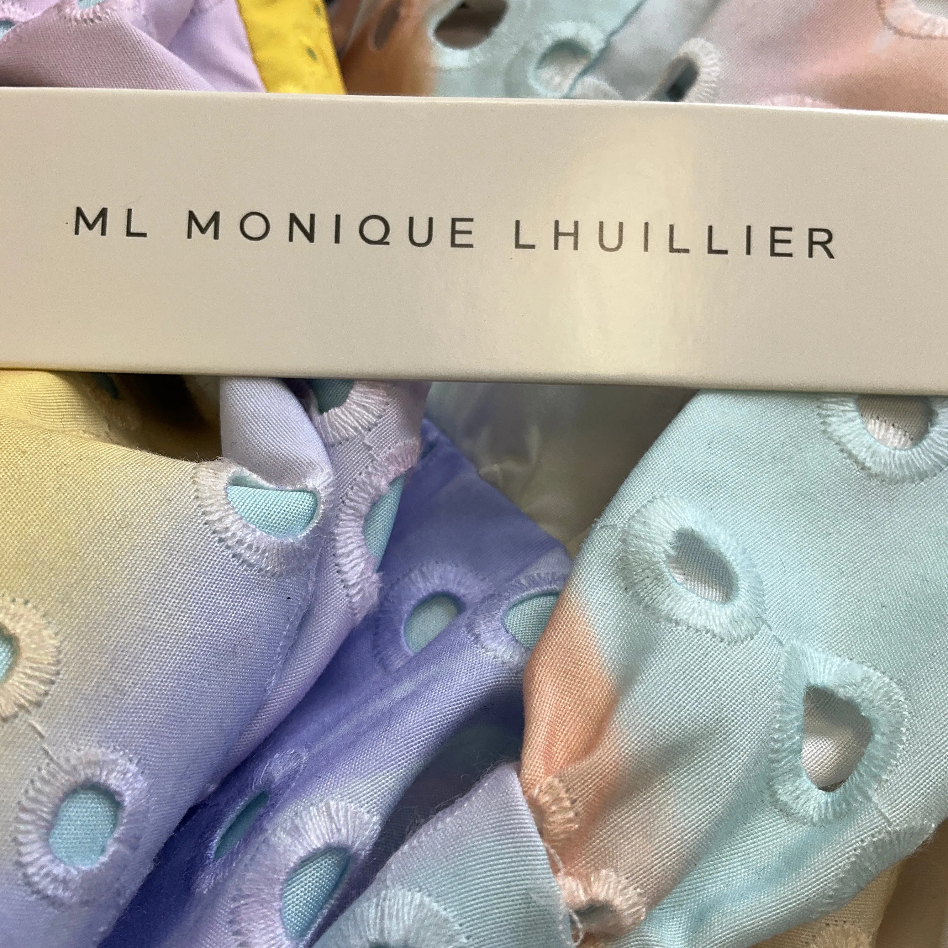 Monique Lhuillier Light Blue Multi Ombre Effect Cut-Out Detail Eyelet Midi Dress