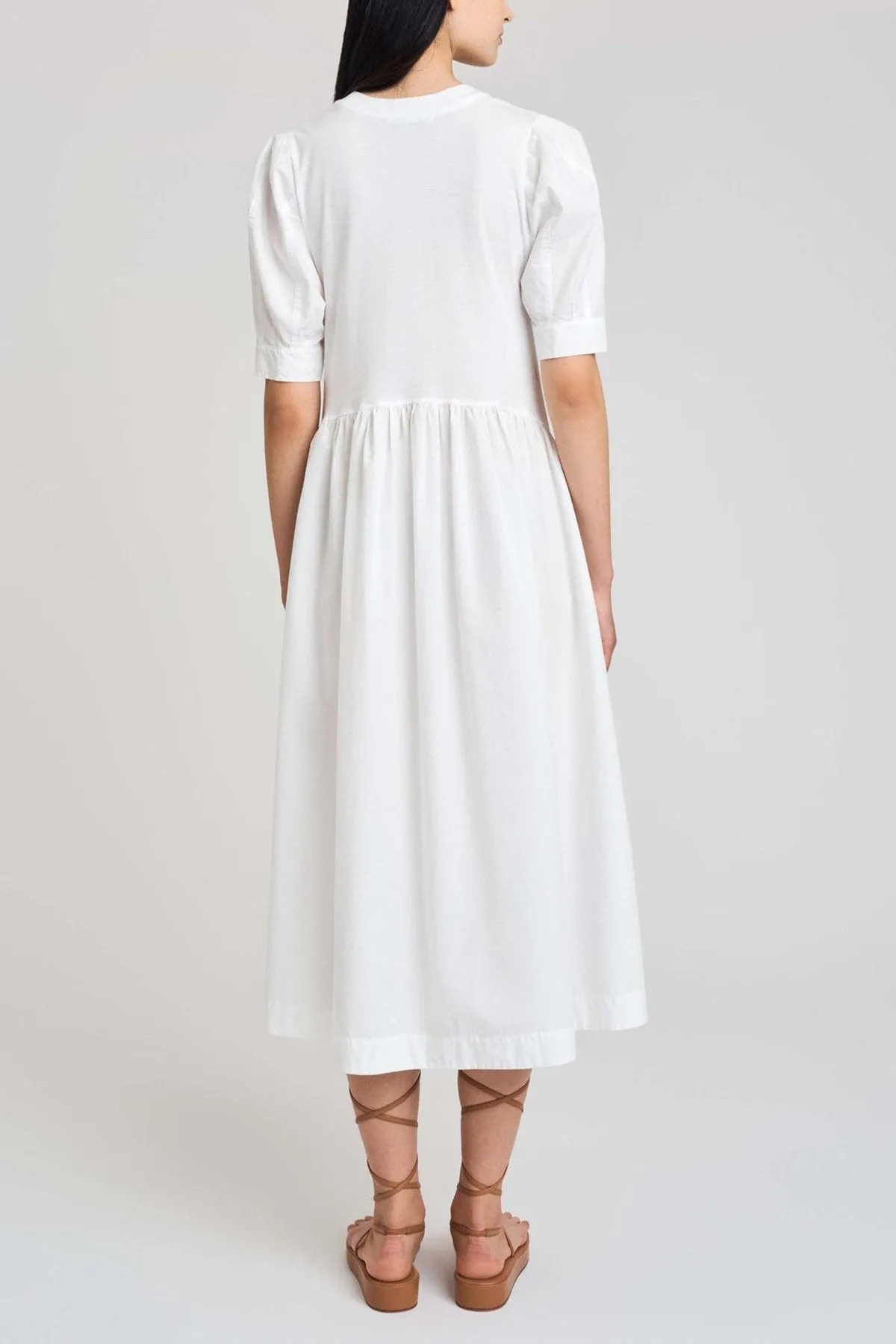 Monty Mixed Media Short Sleeve Dress in White