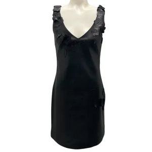 Moschino Black Floral Applique Sleeveless Leather Dress