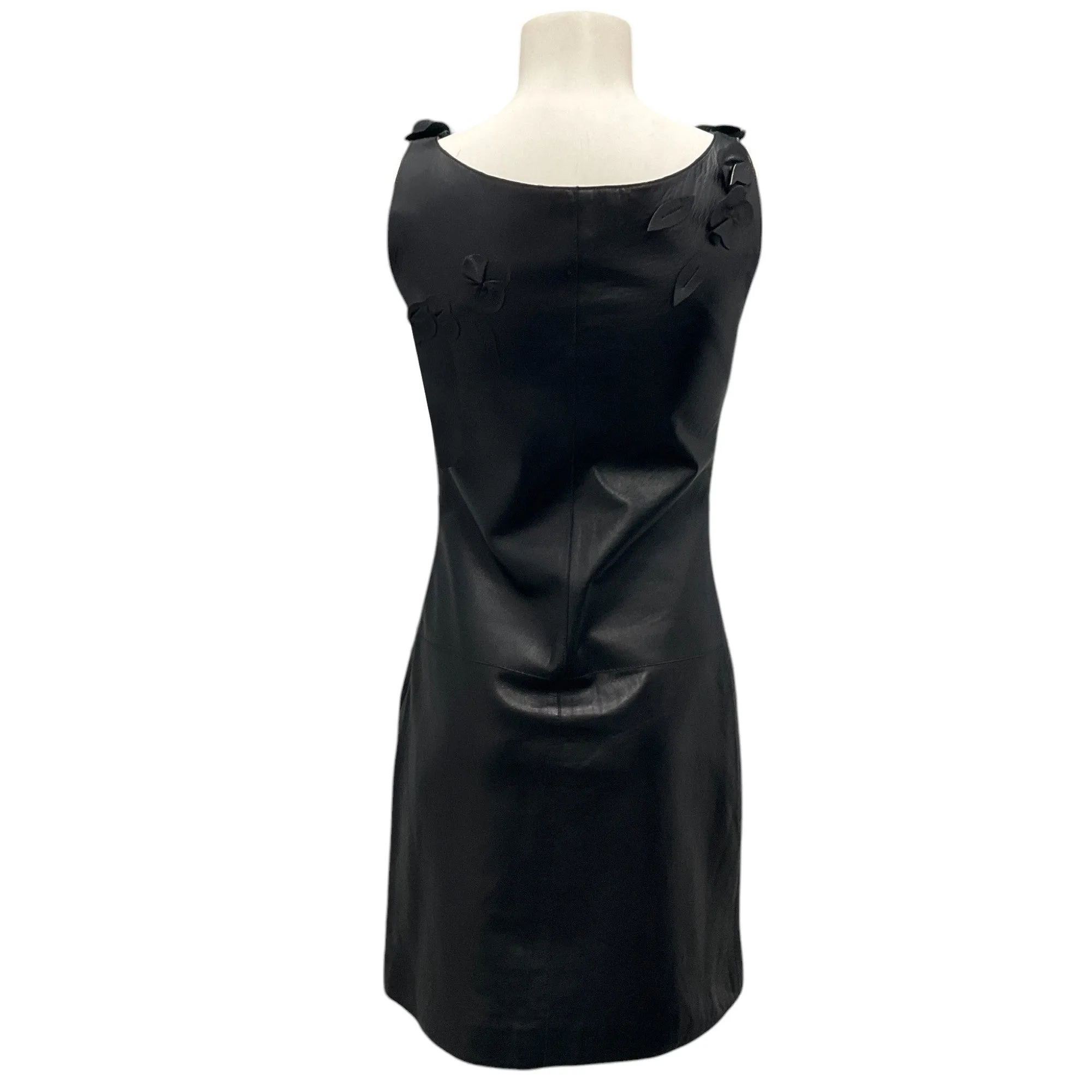 Moschino Black Floral Applique Sleeveless Leather Dress