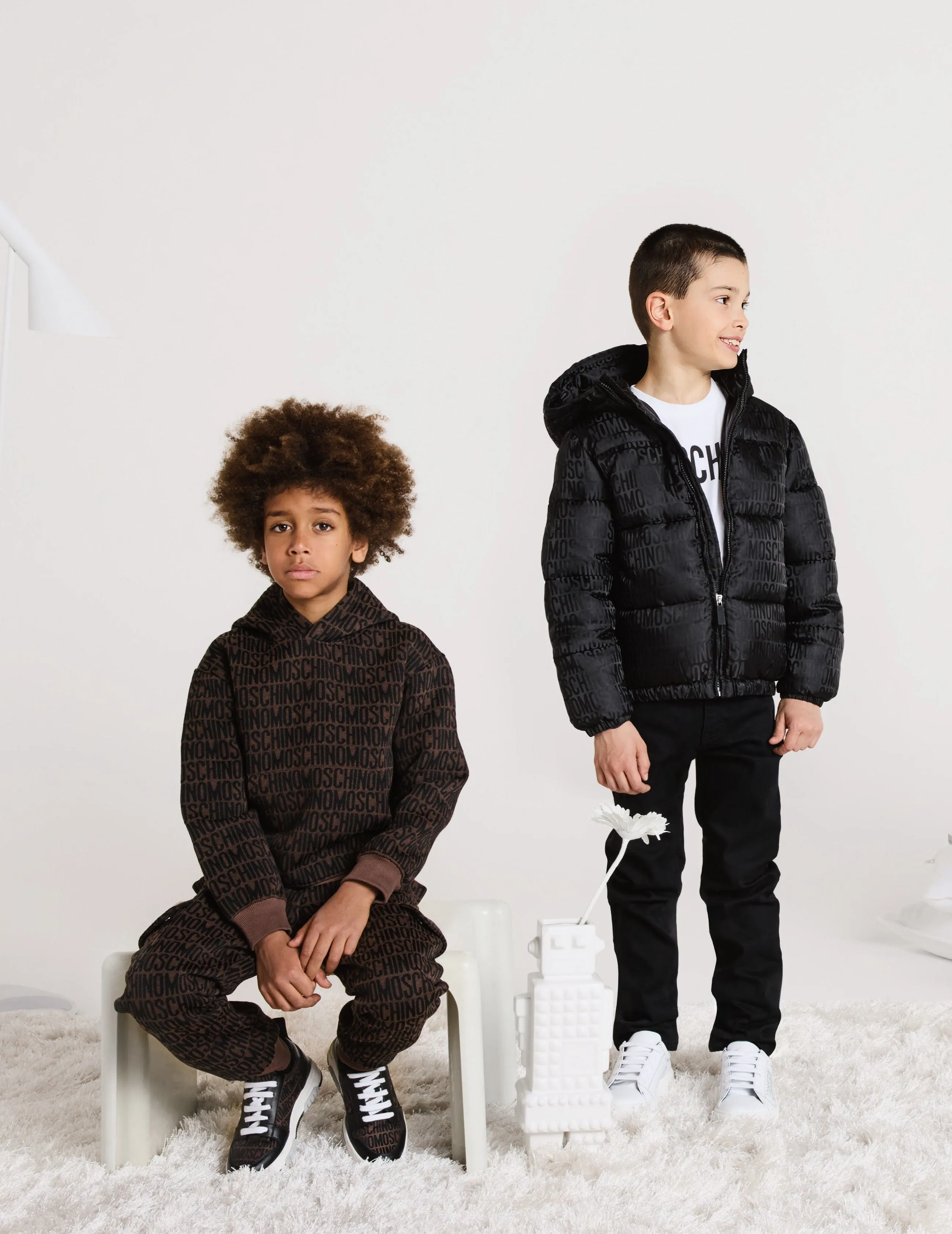 Moschino Kids All Over Logo Hoodie in Brown
