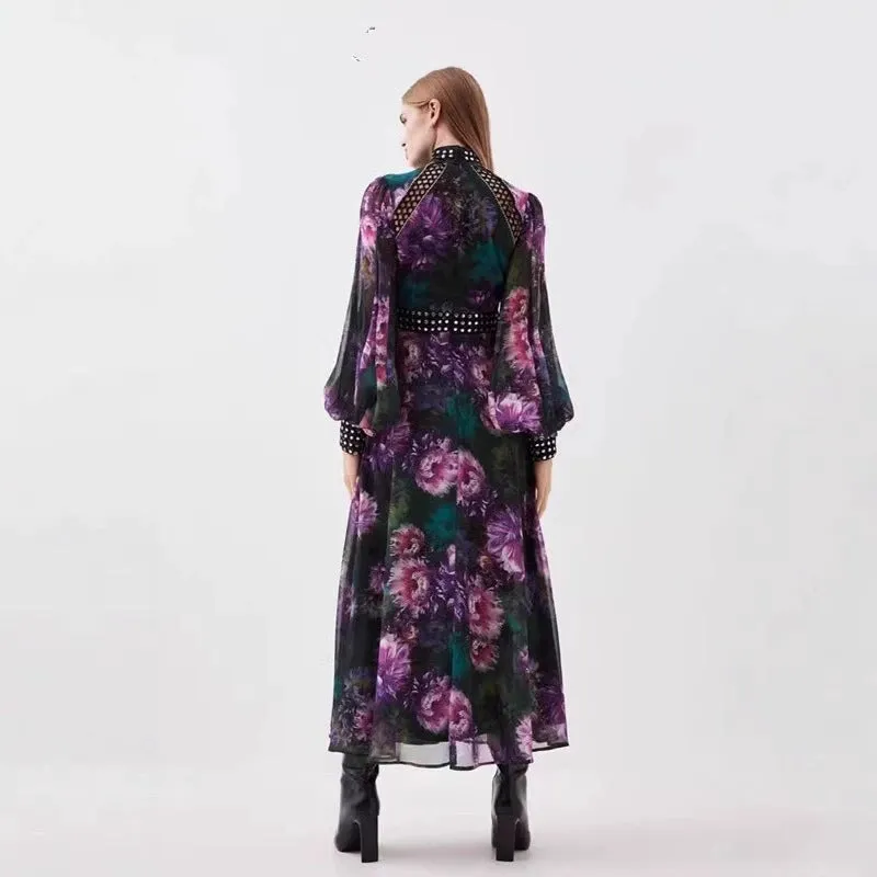 multicolor studded floral lace maxi dress