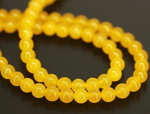 Natural Yellow Jade Smooth Round Gemstone Loose Beads Strand 8mm 15"