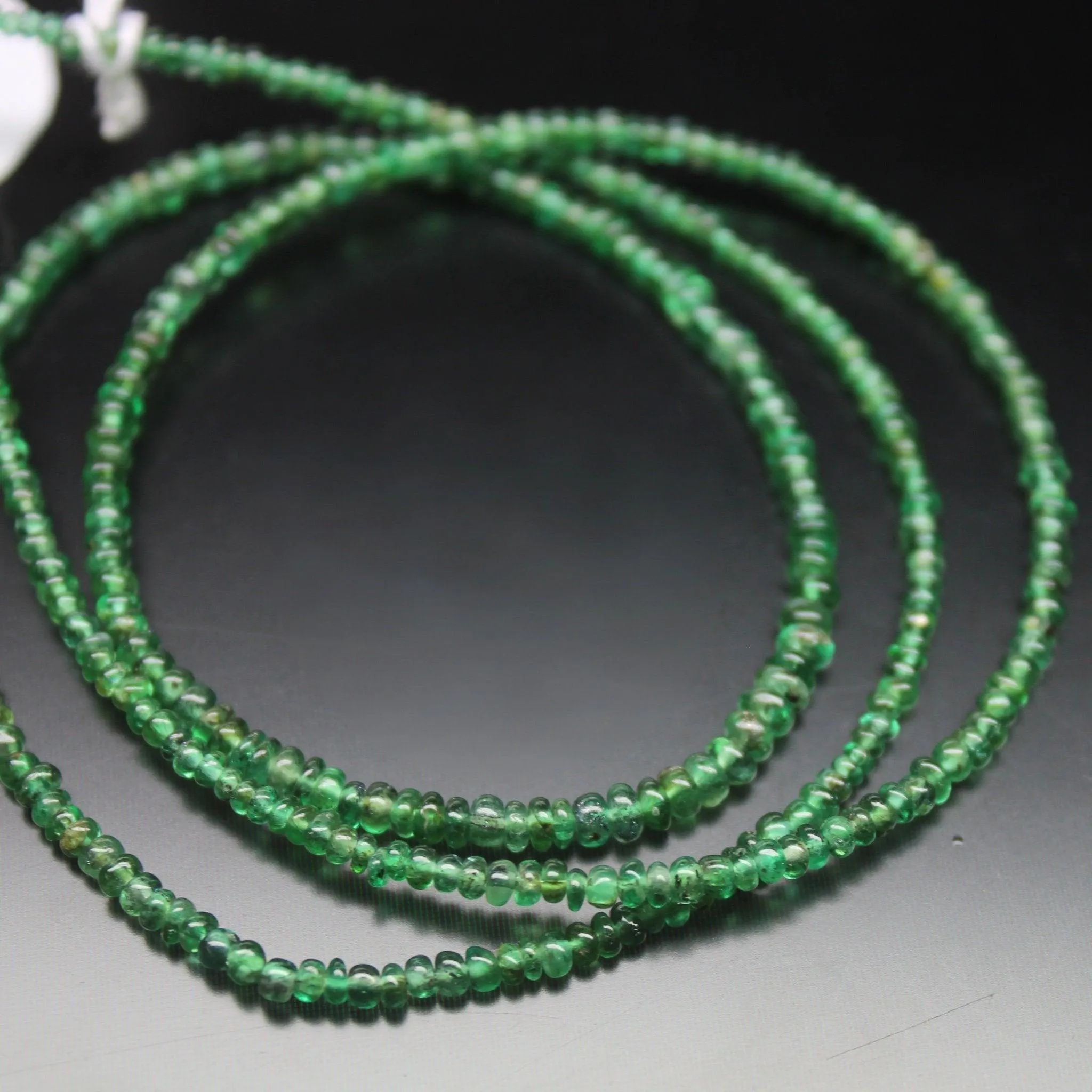 Natural Zambian Emerald Smooth Rondelle Loose Gemstone Beads Strand 10" 2mm 3mm