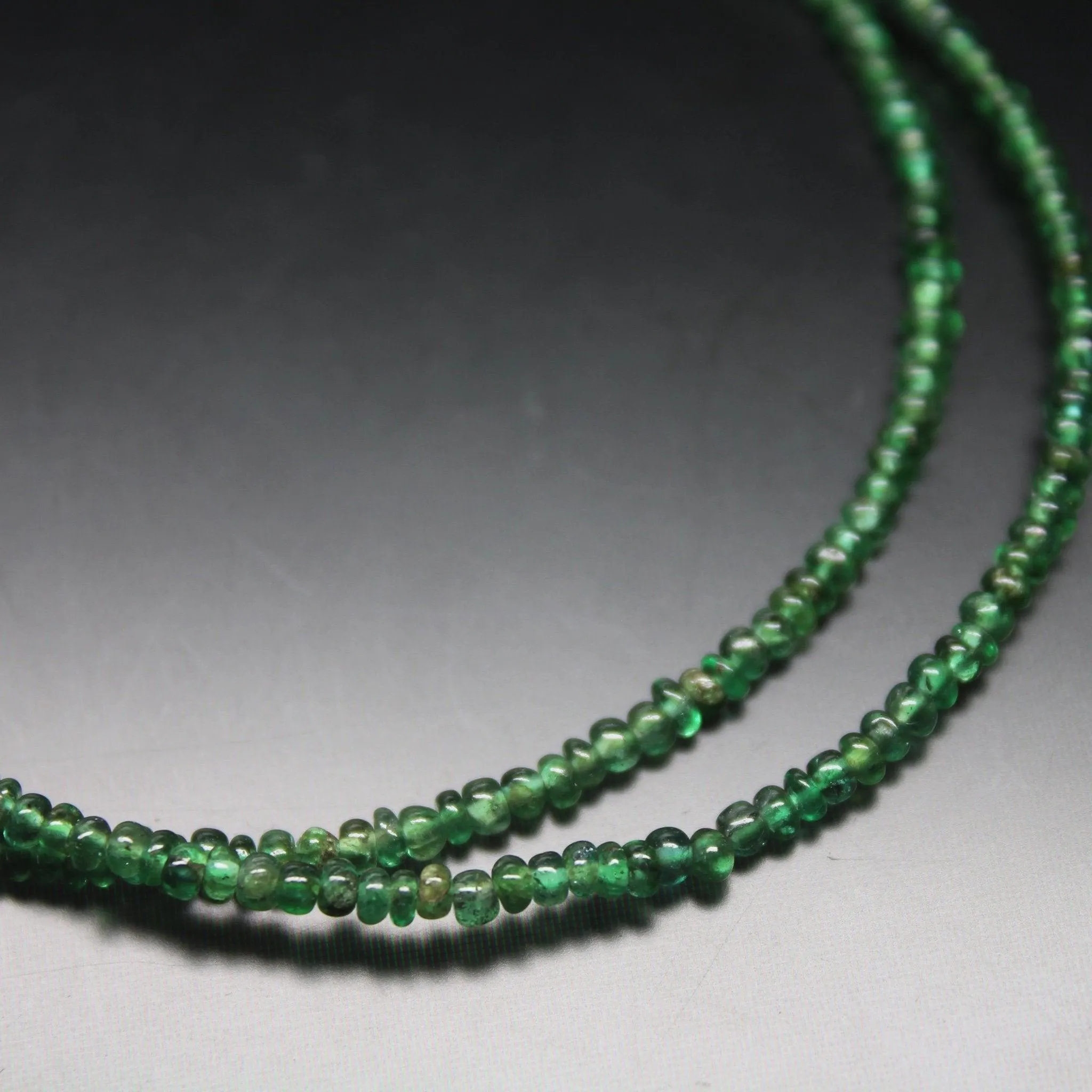 Natural Zambian Emerald Smooth Rondelle Loose Gemstone Beads Strand 10" 2mm 3mm