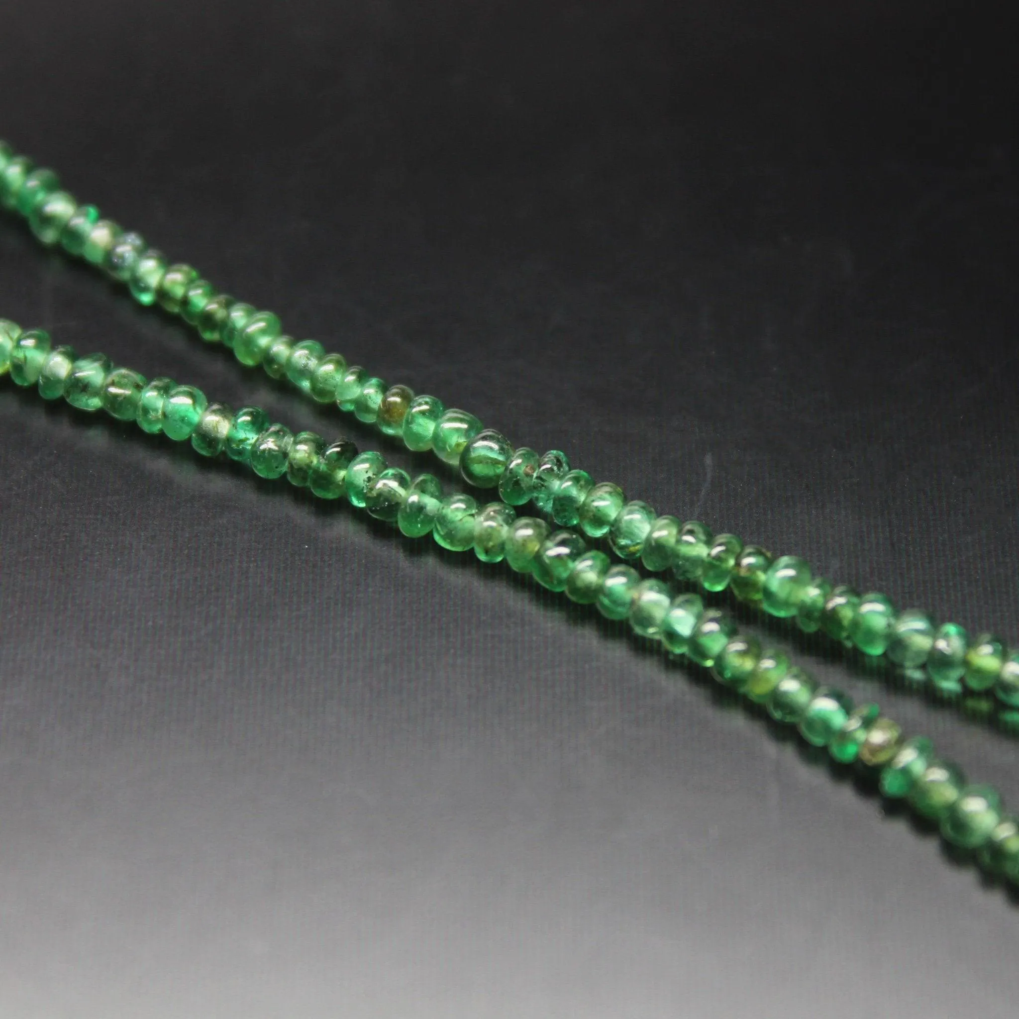 Natural Zambian Emerald Smooth Rondelle Loose Gemstone Beads Strand 10" 2mm 3mm
