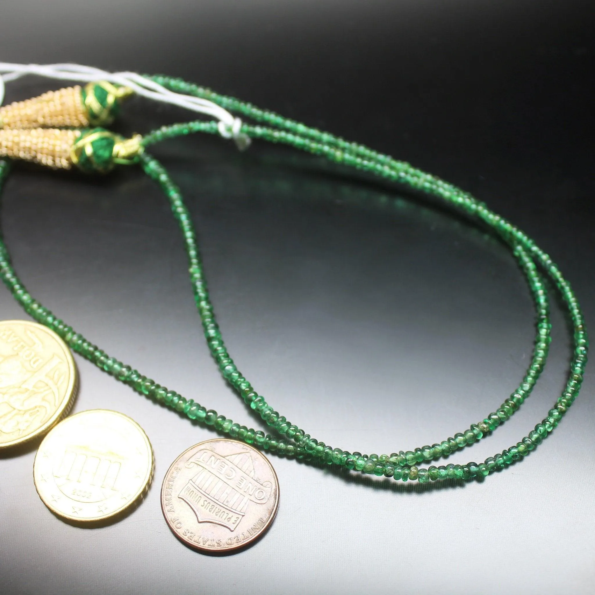 Natural Zambian Emerald Smooth Rondelle Loose Gemstone Beads Strand 10" 2mm 3mm