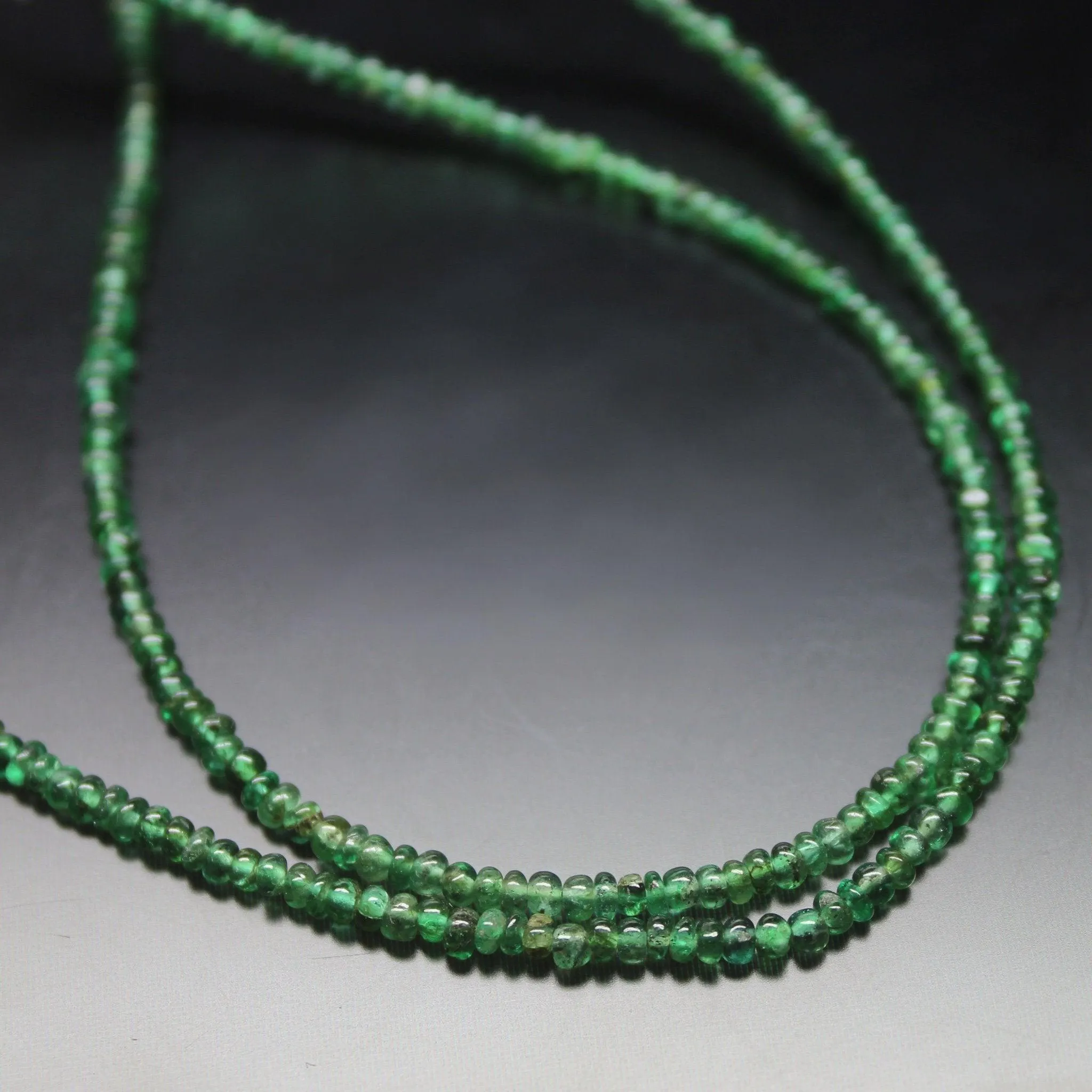 Natural Zambian Emerald Smooth Rondelle Loose Gemstone Beads Strand 10" 2mm 3mm