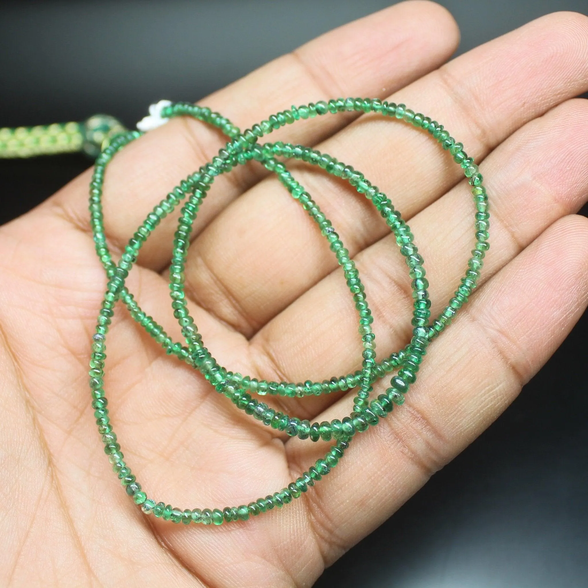 Natural Zambian Emerald Smooth Rondelle Loose Gemstone Beads Strand 10" 2mm 3mm