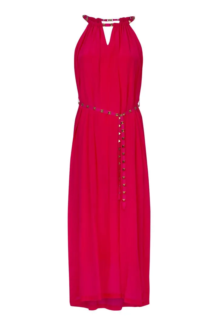 Neck Point Hot Pink Maxi Dress