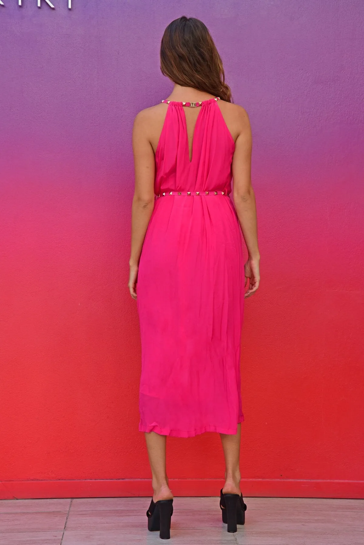 Neck Point Hot Pink Maxi Dress